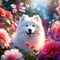 Whimsical Samoyed Dreams: Enchanting 4K Wallpaper Showcasing an Artistic Composition of a Fluffy White Samoyed Dog in a