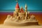 Whimsical sandcastle on the beach, generative Ai