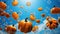 Whimsical scene: Pumpkins falling from the sky, a fall surprise