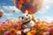 Whimsical scene of a rabbit in a air balloon