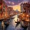 Whimsical Scene in Venice with Gondolas and Landmarks