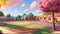 Whimsical School Landscape: Cartoon Illustration in Full Color