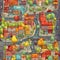 Whimsical seamless pattern with cartoon city buildings. Texture design for textile fabric. Generative AI