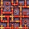 Whimsical seamless pattern with industrial copper pipes and valves. Repetitive steampunk background. Generative AI