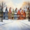 Whimsical snowy Canadian cities in vibrant watercolors showcase wintry charm