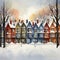 Whimsical snowy Canadian cities in vibrant watercolors showcase wintry charm