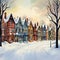 Whimsical snowy Canadian cities in vibrant watercolors showcase wintry charm