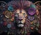 Whimsical Steampunk Lion Jungle King Colorful Flowers Floral Animal Generative AI