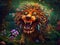 Whimsical Steampunk Lion Jungle King Colorful Flowers Floral Animal Generative AI