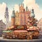 Whimsical street market with floating pierogi dumplings and vibrant flavors of Krakow& x27;s culinary scene