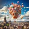 Whimsical and surreal image of a giant piggy bank towering over the picturesque cityscape of Edinburgh, Scotland