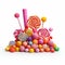 Whimsical Surrealism: Piled Candy On White Background