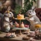 Whimsical tea party with talking animals Delightful and charming scene suitable for childrens designs2