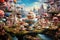 Whimsical Tea Party: whimsical panorama depicting a magical tea party in a surreal setting, with floating teacups