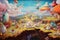 Whimsical Tea Party: whimsical panorama depicting a magical tea party in a surreal setting, with floating teacups