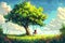 whimsical tree with swings and girl enjoying playful moments, Generative AI