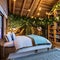 A whimsical treehouse-inspired loft bedroom with a spiral slide, fairy lights, and tree-shaped bookshelves2, Generative AI