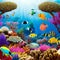 A whimsical underwater world with mermaids, colorful coral, and sea creatures4, Generative AI