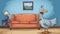 Whimsical Vector Cartoon Of A Goose In A Vibrant Living Room