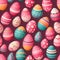 Whimsical and vibrant easter egg collection forming a seamless pattern on a solid pink background