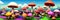 Whimsical vibrant mushroom forest. Oversized fungi of varied hues paint a surreal, otherworldly scene