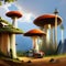 A whimsical village nestled among towering mushrooms, inhabited by tiny, whimsical creatures1, Generative AI