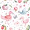 Whimsical Watercolor Animals and Nature Motifs Pattern