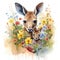 Whimsical Watercolor Baby Kangaroo Peeking from Mother\\\'s Pouch Amidst Outback Blooms AI Generated