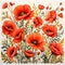 A whimsical watercolor botanical illustration of a field of poppies by AI generated