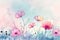 Whimsical watercolor of cosmos flowers against a dreamy pastel background, perfect for adding a touch of magic