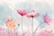 Whimsical watercolor of cosmos flowers against a dreamy pastel background, perfect for adding a touch of magic