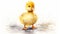 Whimsical Watercolor Duckling Fluff Waddling Happily on White Background AI Generated