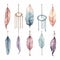 Whimsical Watercolor Feathers And Charms Clipart Set