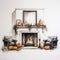 Whimsical Watercolor Fireplace Mantle With Pumpkins And Chairs