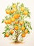 Whimsical Watercolor Orange Tree Fruits AI Generated