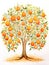 Whimsical Watercolor Orange Tree Fruits AI Generated