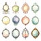 Whimsical Watercolor Ornate Mirrors - Set Of 8