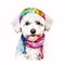 Whimsical Watercolor Painting of a Bichon Frise Puppy in a Pastel Headband Bandana AI Generated