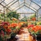 Whimsical watercolor painting showcasing vibrant diversity of colors in greenhouses and nurseries