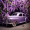 Whimsical Wedding Vehicle Adorned with Wisteria Flowers