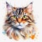 Whimsical White Background Cat Watercolor Illustration