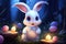 A Whimsical White Bunny Guardianship of Mystic Blue Orbs. Generative AI