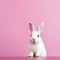 Whimsical White Rabbit on Pink Background. Easter Concept. Generative AI