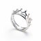 Whimsical White Silver Crown Ring With Ultra Detailed Design