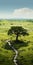 Whimsical Wilderness: A Captivating Aerial View Of A Lone Tree In A Green Landscape