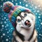 Whimsical Winter Husky in Beanie