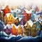 Whimsical winter town with colorful houses