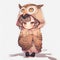 Whimsical Wonder: Full-Sized Anime Drawing of a Little Girl in a Cute Owl Suit. AI Generated.