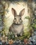 Whimsical Wonders: A Dreamy Rabbit\\\'s Portrait in a Floral Sky