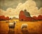 Whimsical Wonders: A Surreal Autumn Scene of Sheep in the Wind